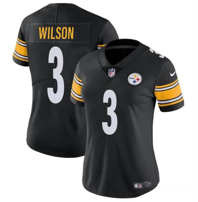 Women's Pittsburgh Steelers #3 Russell Wilson Black Vapor Football Stitched Jersey(Run Small)